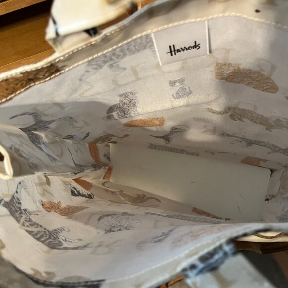 HARRODS CAT PRINT PVC COATED SHOPPING TOTE BAG - Picture 3 of 5